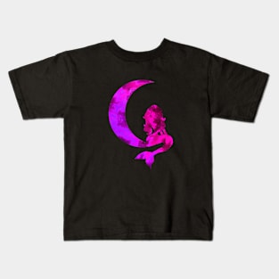 Purple Crescent Moon and Mermaid Kids T-Shirt